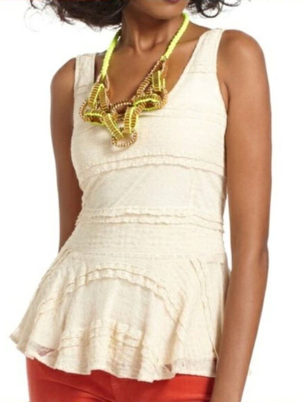 Ganni for Anthropologie Sleeveless Lace Cream Boho Top Size L